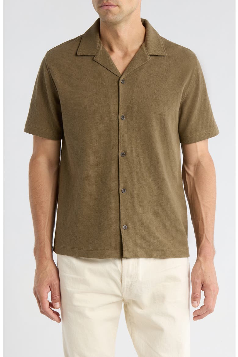 Bouclé Knit Short Sleeve Camp Shirt, Main, color, KALAMATA