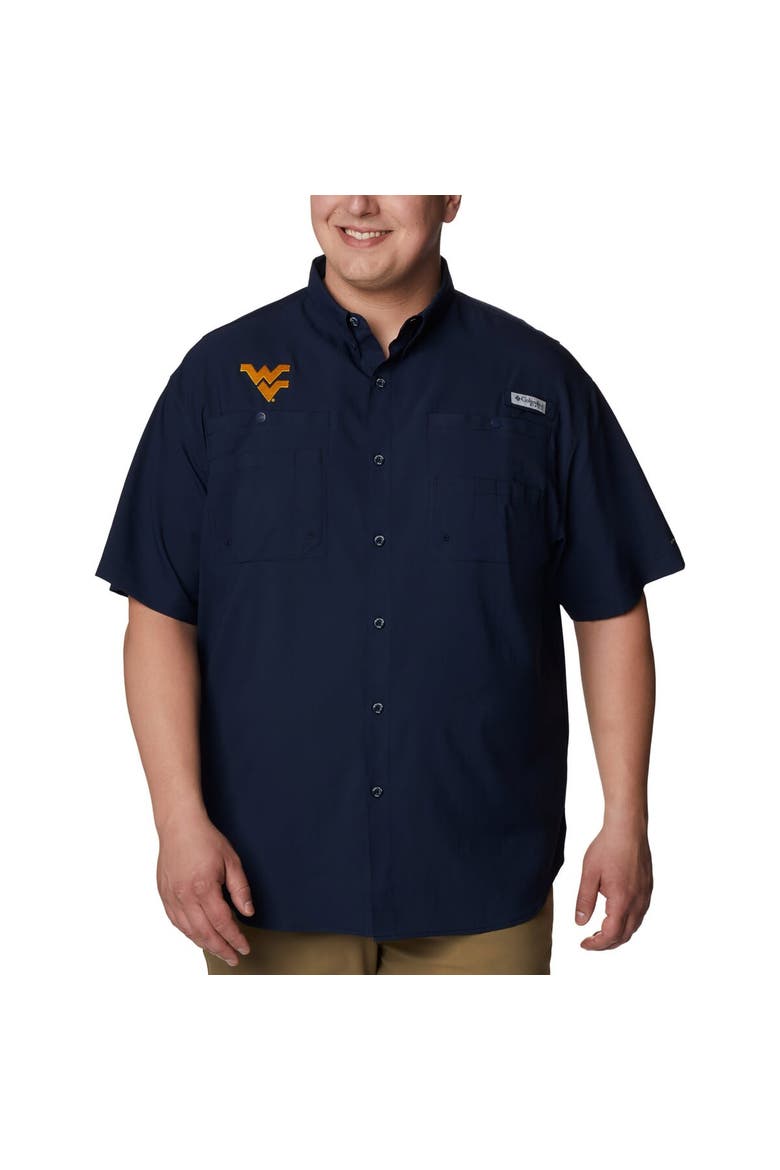 Men's Columbia  Navy West Virginia Mountaineers Big & Tall Tamiami Omni-Shade Button-Down Shirt, Main, color, Navy