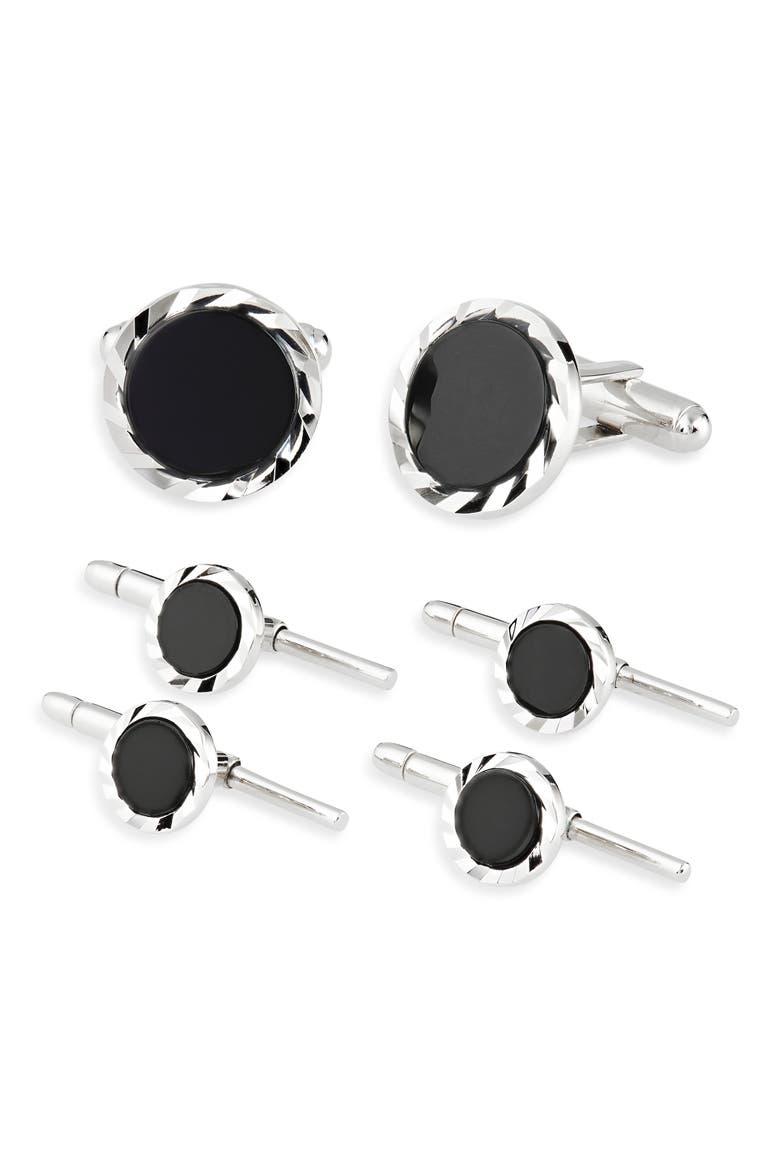 Onyx Cuff Link & Stud Set, Alternate, color, SILVER