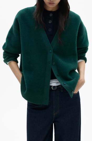 Mango Fuzzy Cardigan In Blue