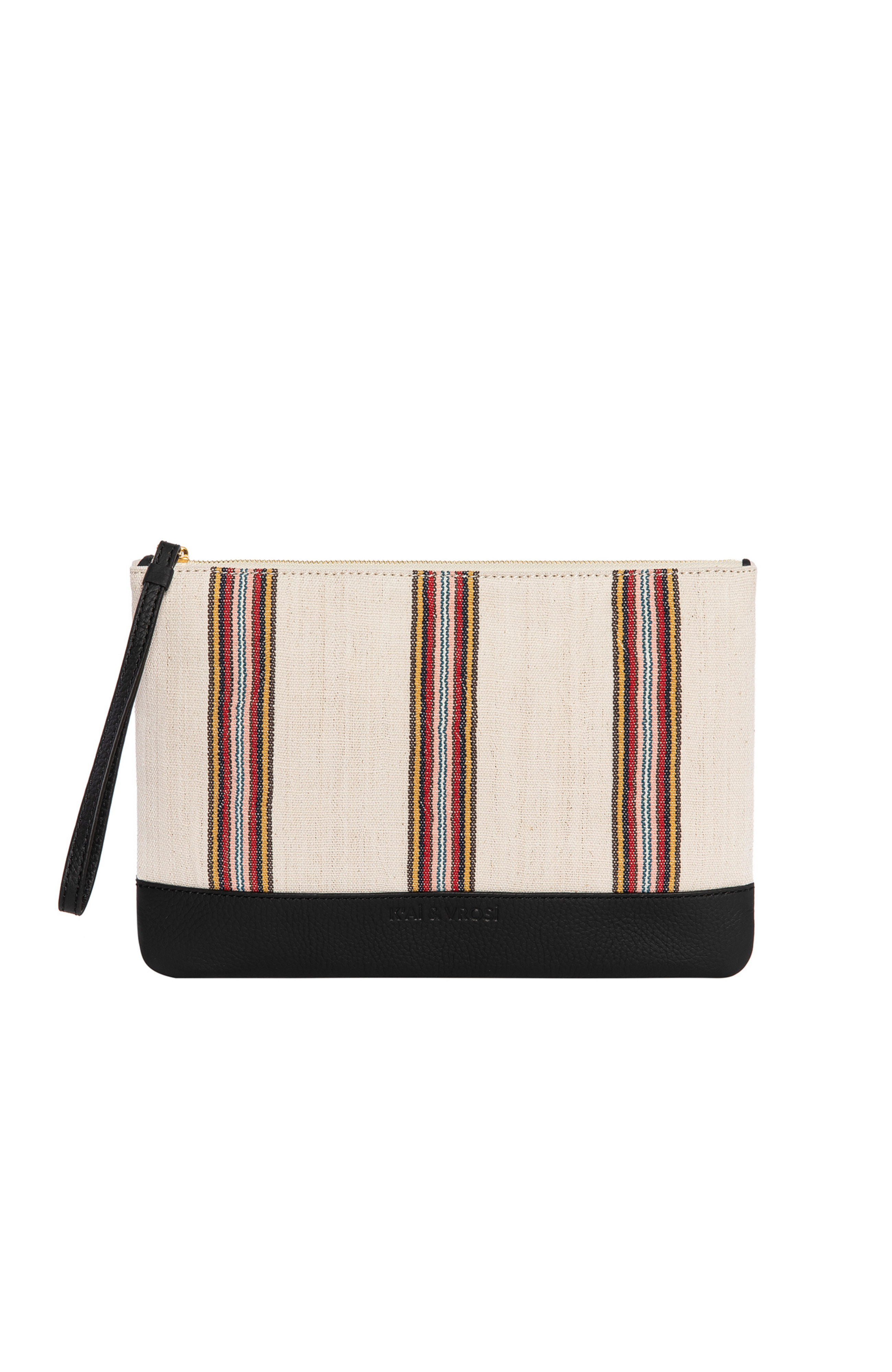 K'Ai & Vrosi Antiochia Calfskin & Handloomed Fabric Clutch in Black 