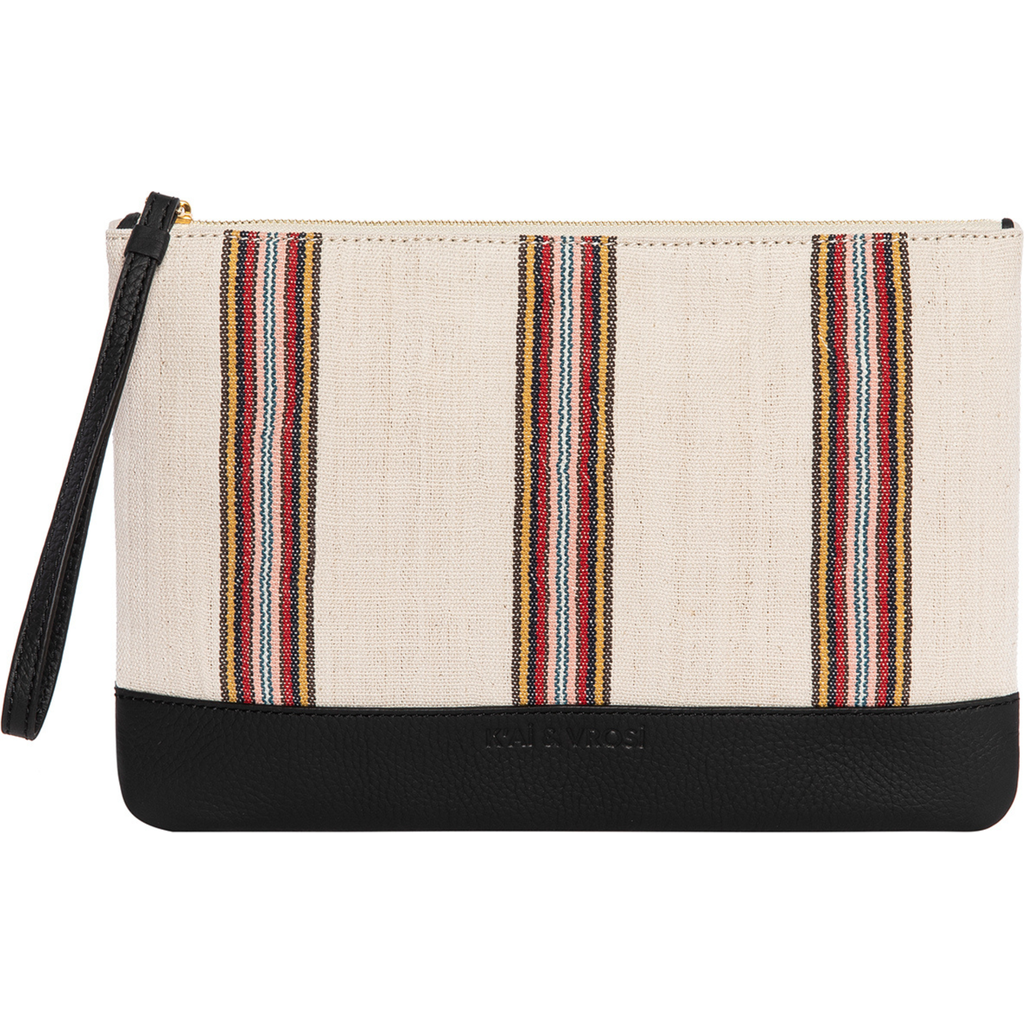 K'Ai & Vrosi Antiochia Calfskin & Handloomed Fabric Clutch in Black  product