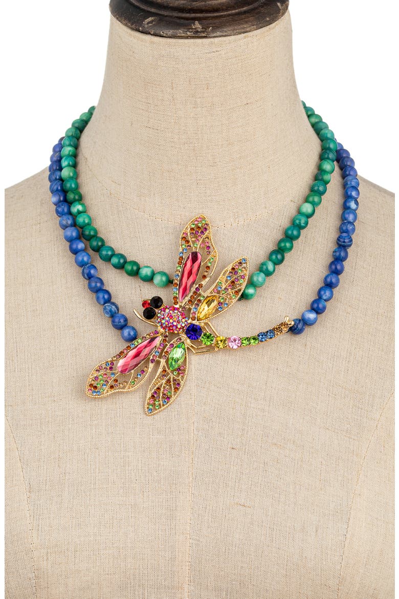 Crystal Dragonfly Agate Beaded Statement Necklace, Alternate, color, BLUE