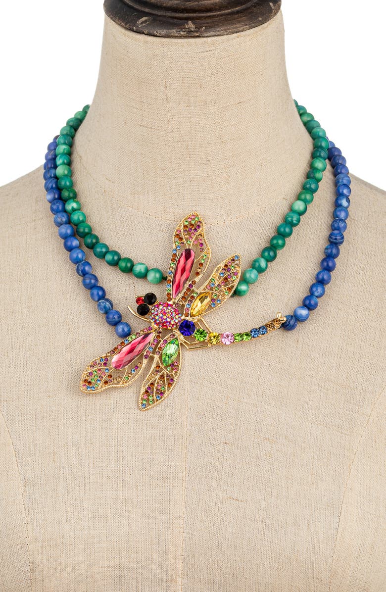 EYE CANDY LOS ANGELES Crystal Dragonfly Agate Beaded Statement Necklace, Alternate, color, Blue