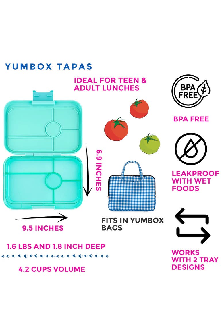 Tapas Bento-Style Leakproof Lunch Box 5 Compartments, Alternate, color, Bali Aqua