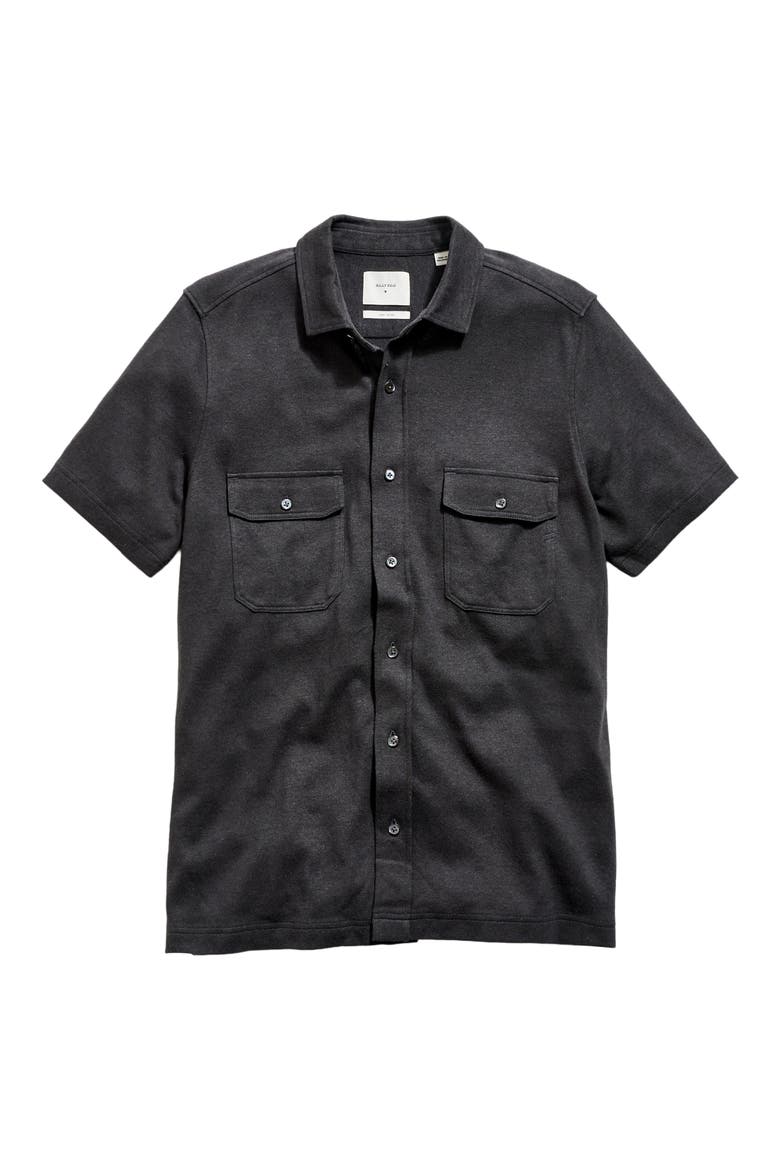 Hemp & Cotton Knit Short Sleeve Button-Up Shirt, Alternate, color, ASPHALT