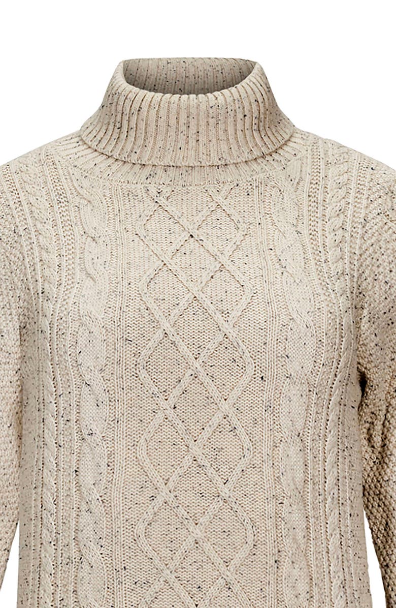 Hope & Henry Organic Long Sleeve Turtleneck Cable Sweater Dress, Alternate, color, Natural Fleck
