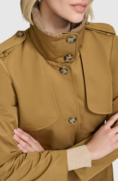 Andrew Marc Teagan Trench Coat With Faux Shearling Trim In Gold