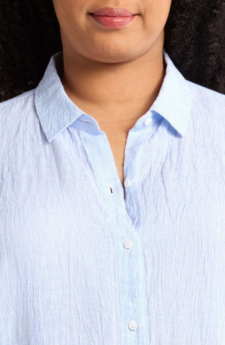 Eileen Fisher Classic Collar Organic Linen Long Button-Up Shirt, Alternate, color, Ultramarine