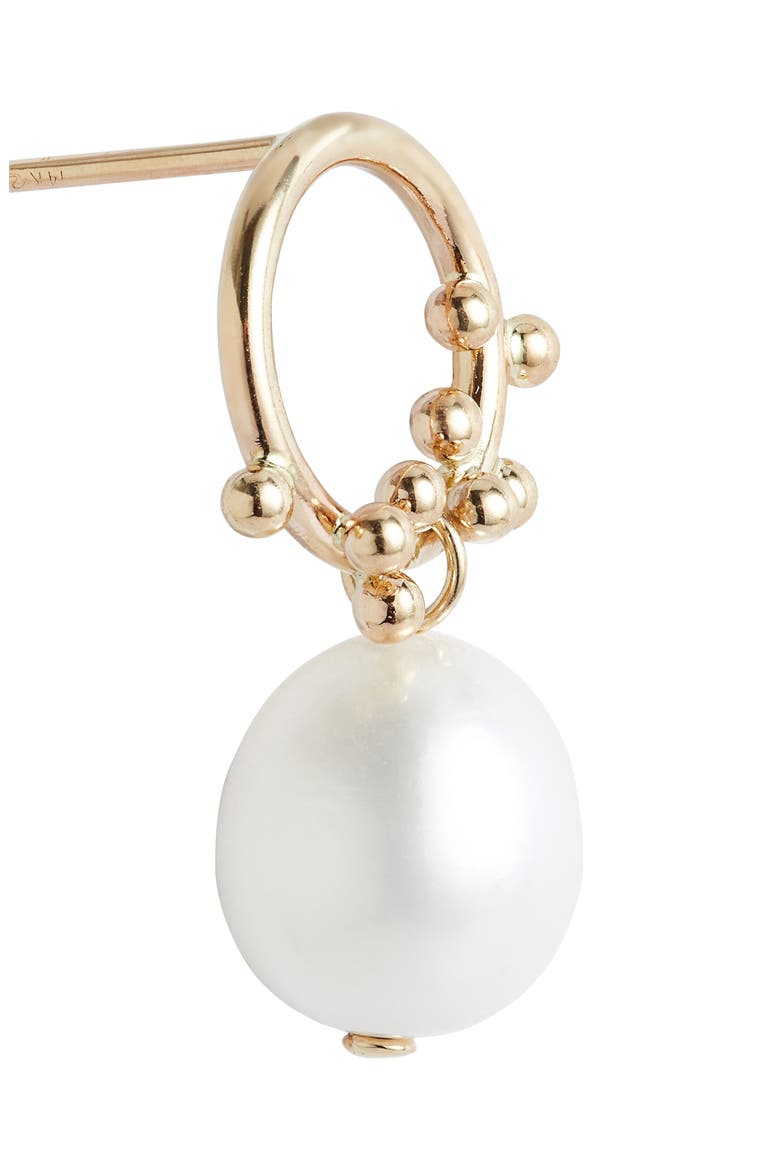Cultured Pearl Bubble Front Hoop Earrings, Alternate, color, GOLD