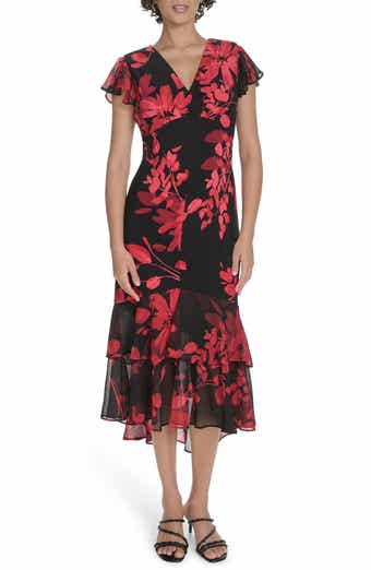 Tommy Hilfiger Chiffon Flutter Sleeve Midi Dress