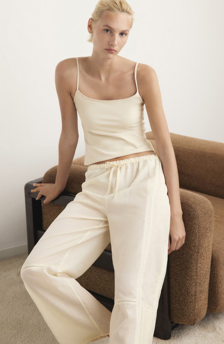 MANGO Lace Trim Cotton Blend Pajamas, Alternate, color, Vanilla