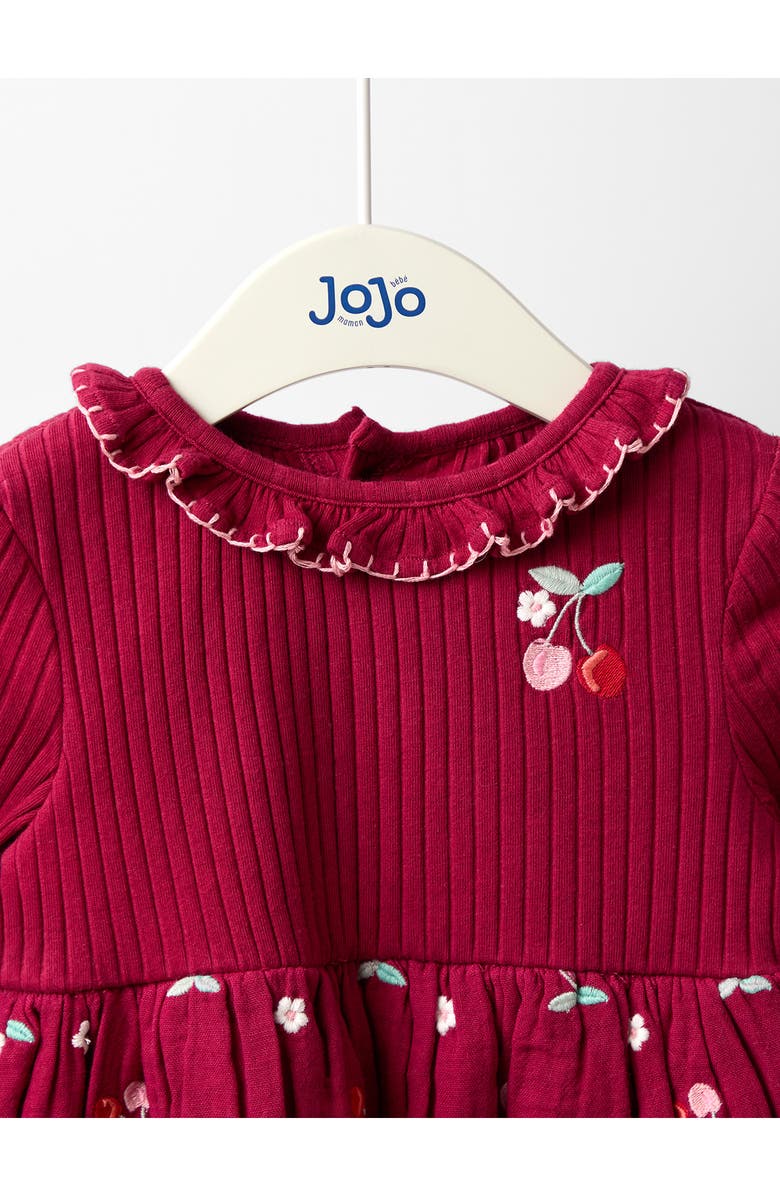 JOJO MAMAN BEBE Kids' Cherry Embroidered Long Sleeve Dress, Alternate, color, Burgundy