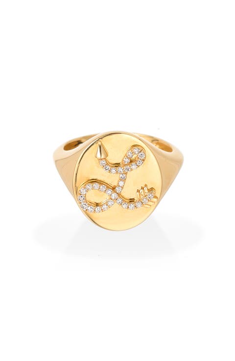 Pavé Diamond Initial Signet Ring