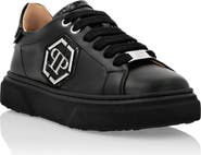 PHILIPP PLEIN Leather Lo-Top Sneakers Hexagon Boy