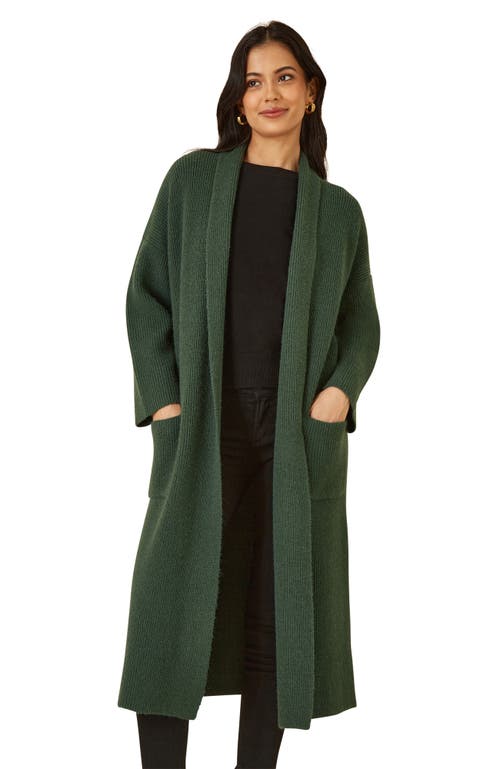 Yumi Knitted Maxi Cardigan With Pockets In Green