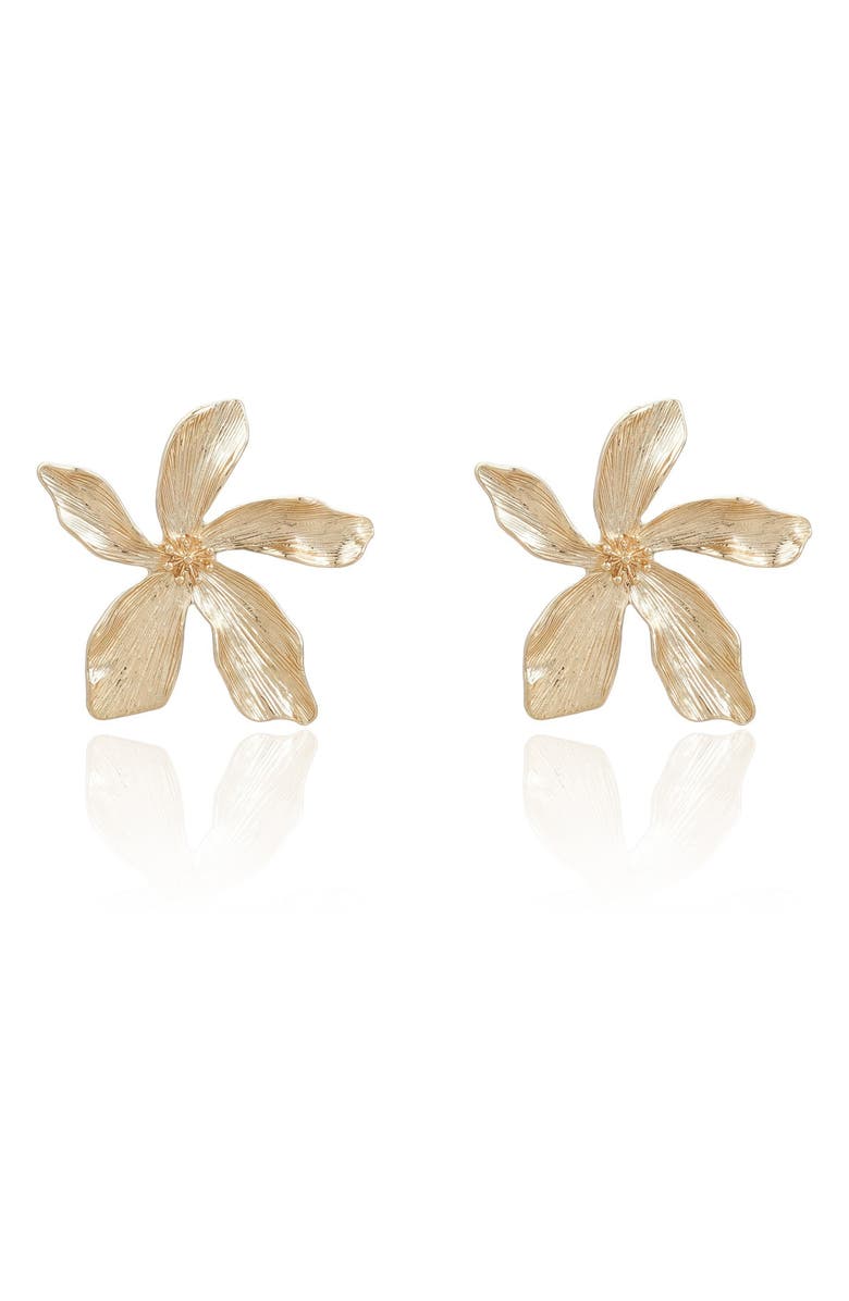 Ettika Tropical Flower Earrings, Alternate, color, Gold