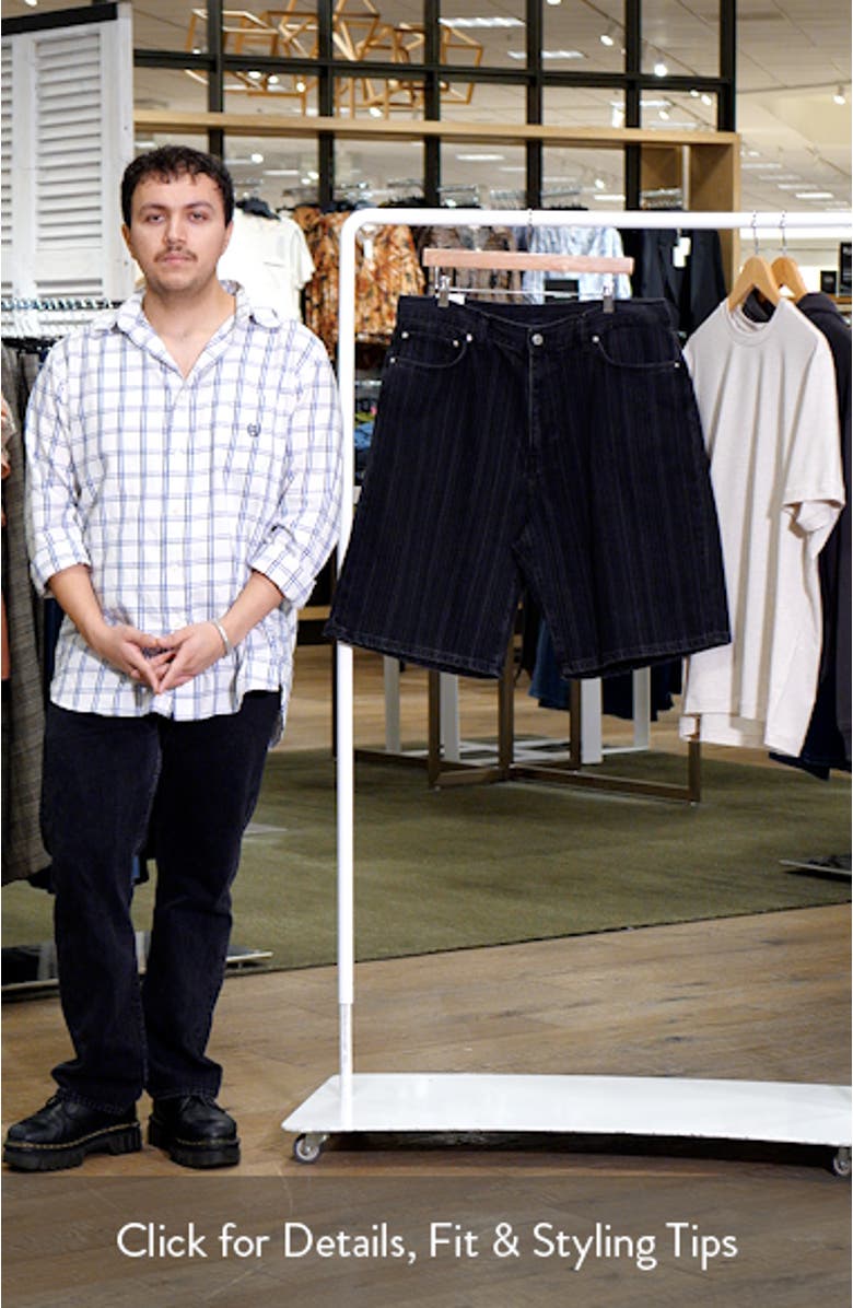 Rylan Loose Fit Stripe Cotton Denim Shorts, sales video thumbnail