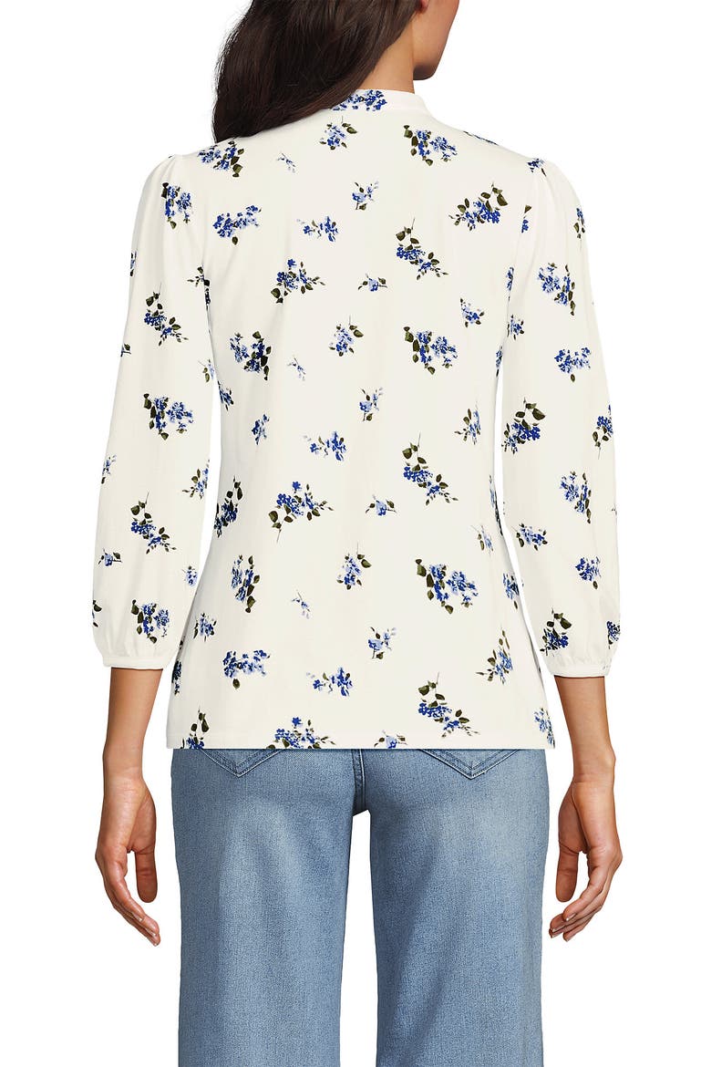 Lightweight Jersey Button Pintuck Top, Alternate, color, Ivory/Blue Bouquet