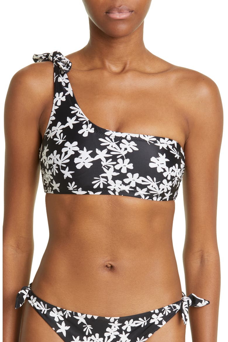 Sea Floral One-Shoulder Bikini Top, Main, color, BLACK
