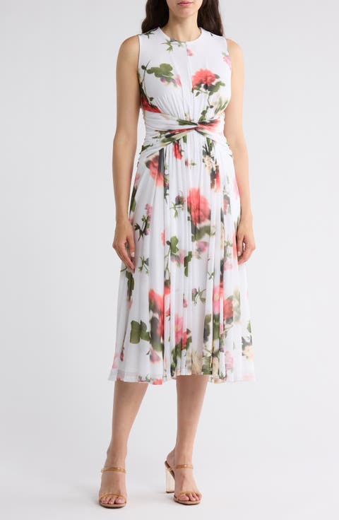Floral Sleeveless Ruched Waist A-Line Dress