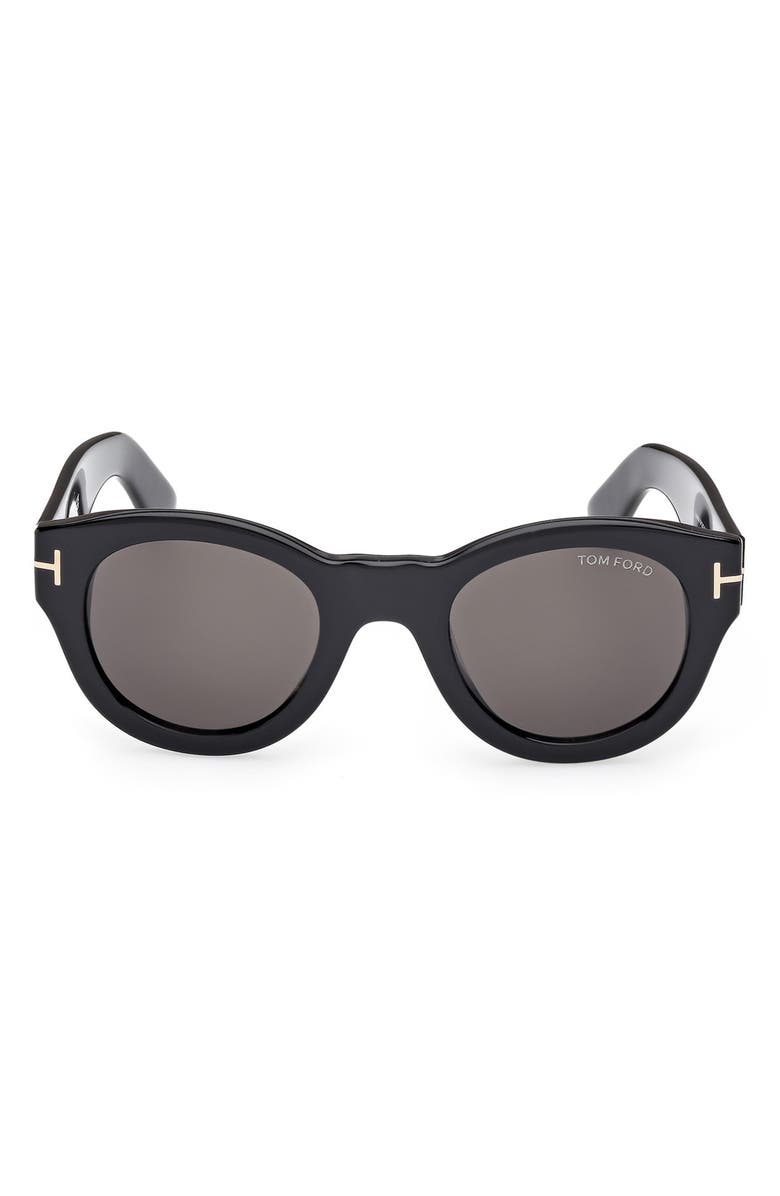 TOM FORD Lucinda 48mm Round Sunglasses, Alternate, color, Shiny Black / Smoke