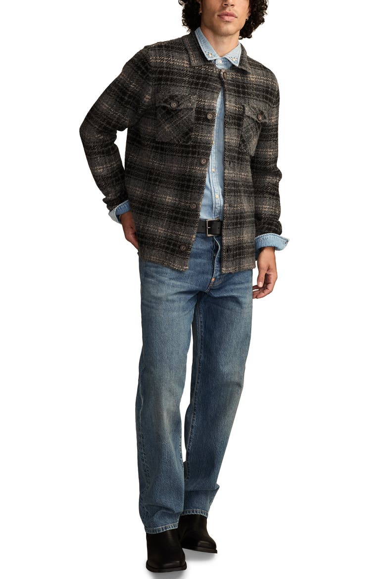 Jacquard Plaid Knit Button-Up Shirt, Alternate, color, DARK BLACK MUTLI
