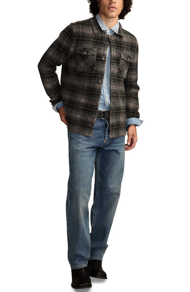 Lucky Brand Jacquard Plaid Knit Button-Up Shirt, Alternate, color, Dark Black Mutli