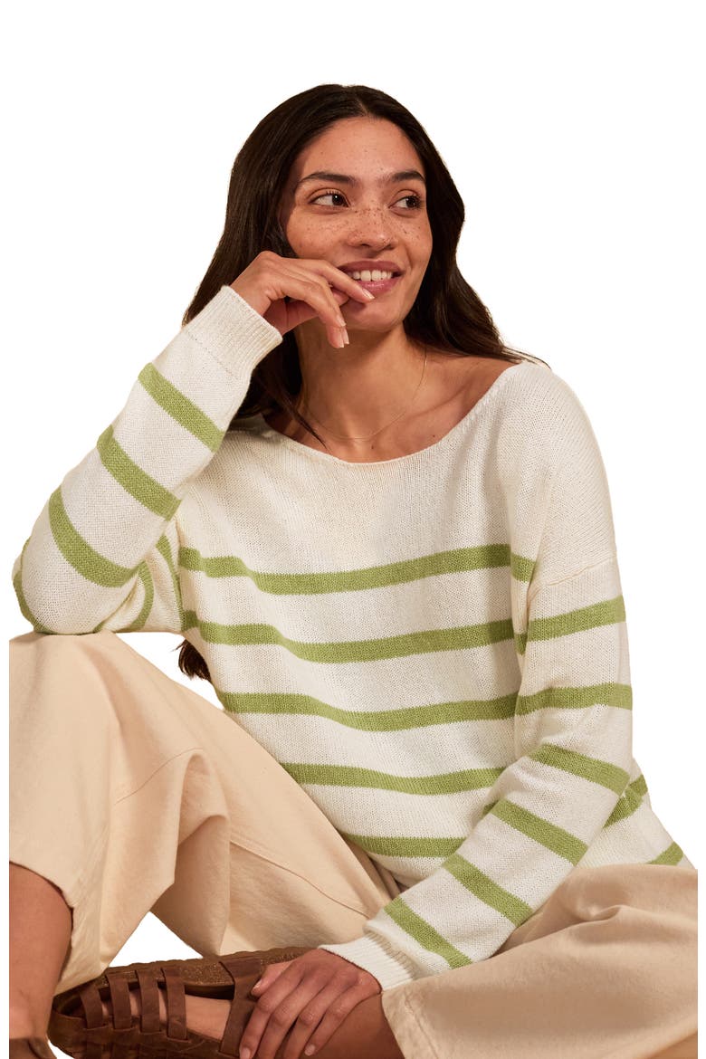 Gauzy Boat Neck Sweater, Main, color, Lime Stripe