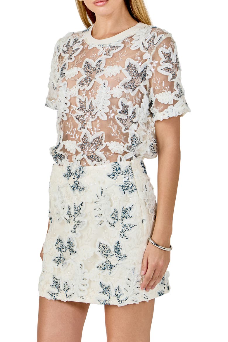 Sequin & Soutache Mesh Top, Alternate, color, IVORY