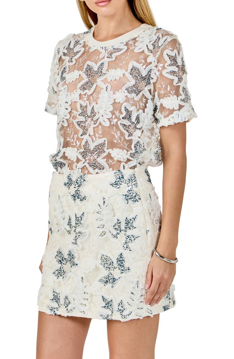 Endless Rose Sequin & Soutache Mesh Top, Alternate, color, Ivory