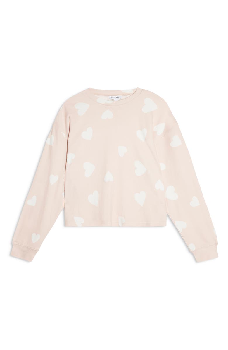 Topshop Supersoft Heart Print Sweatshirt, Alternate, color, 