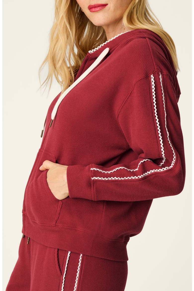 Waffle Knit Full Zip Hoodie, Alternate, color, DARK WINE