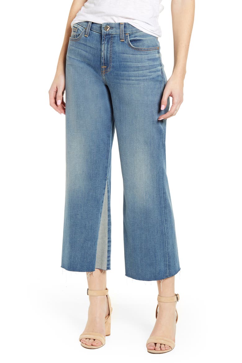 JEN7 High Waist Contrast Panel Crop Wide Leg Jeans, Main, color, CANYON COAST