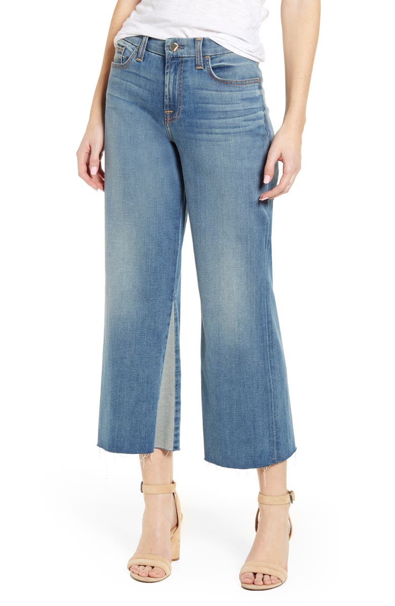 JEN7 by 7 For All Mankind JEN7 High Waist Contrast Panel Crop Wide Leg Jeans, Main, color,