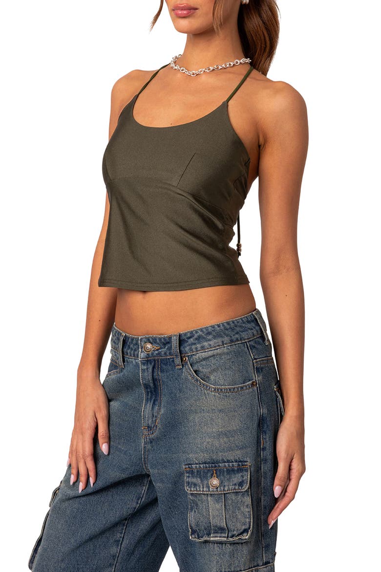 Sara Crop Halter Top, Alternate, color, OLIVE