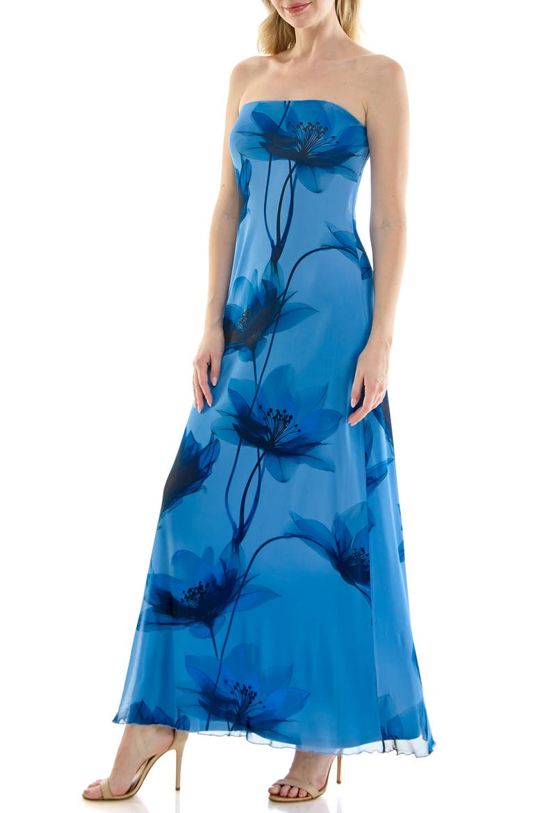 Print Mesh Maxi Dress, Alternate, color, BLUE