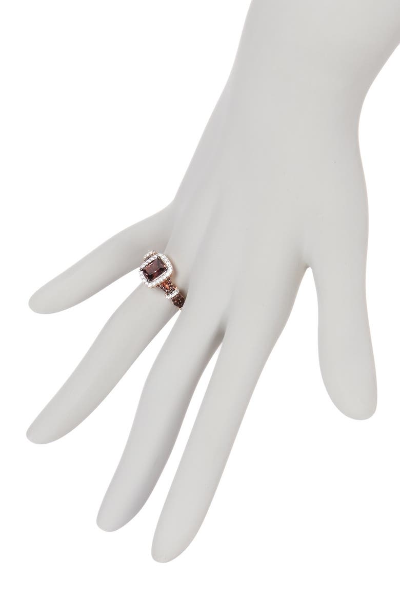 Pink Rhodium Plated Sterling Silver Brown & White CZ Engagement Ring, Alternate, color, BROWN