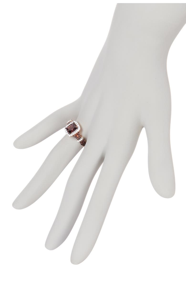 SUZY LEVIAN Pink Rhodium Plated Sterling Silver Brown & White CZ Engagement Ring, Alternate, color, Brown