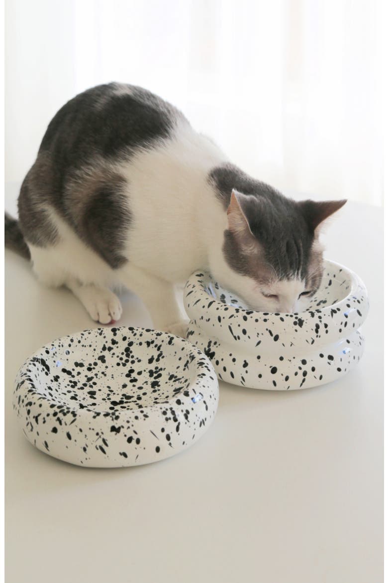 Ink Elevated Halo Cat Bowl, Alternate, color, WHITE WITH BLACK INK SPLATTER