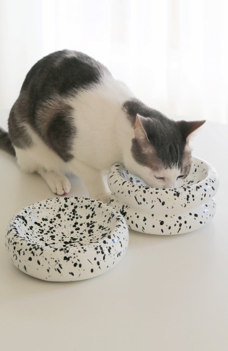 Catenary Ink Elevated Halo Cat Bowl, Alternate, color, White With Black Ink Splatter