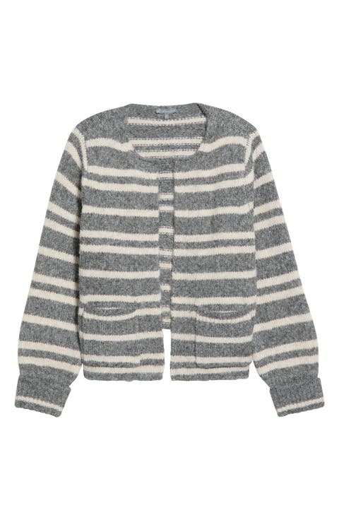 Striped Blouson Sleeve Cardigan