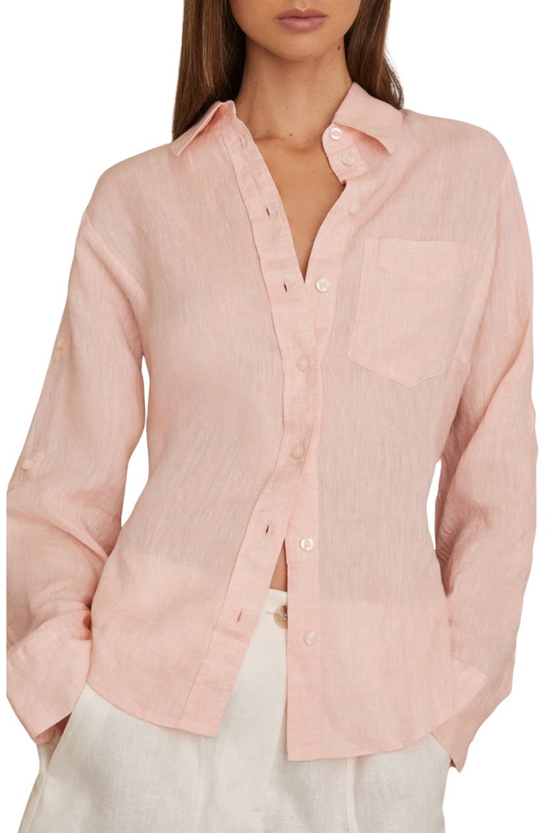 Leora Linen Tie Back Button-Up Shirt, Main, color, PALE PINK