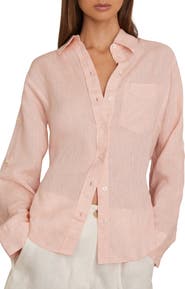 Reiss Leora Linen Tie Back Button-Up Shirt