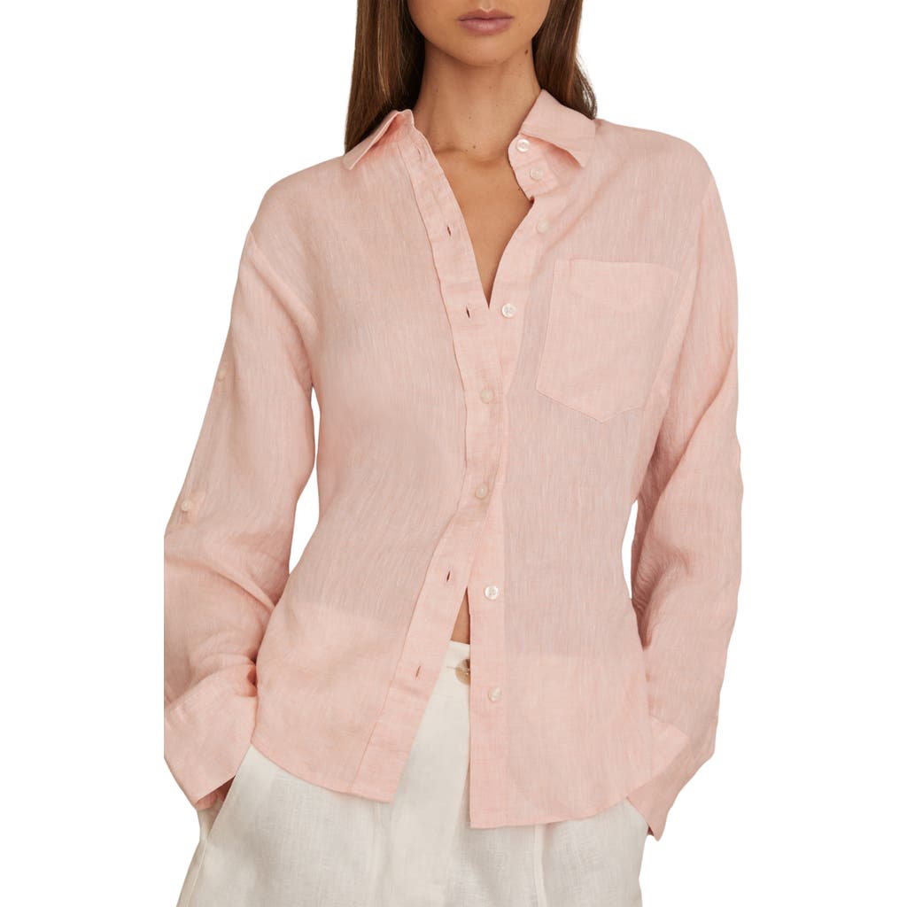 Reiss Womens Pale Pink Leora Tie-back Slim-fit Linen Shirt In Pink