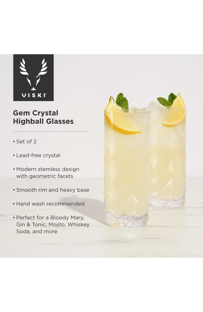 Viski Gem Crystal Highball Glasses Set of 2, Alternate, color, Clear