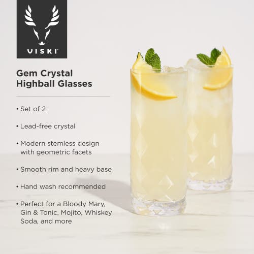 Viski Gem Crystal Highball Glasses Set Of 2 In Clear