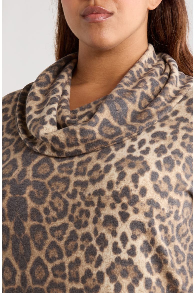 Leopard Print Hacci Knit Cowl Neck Tunic, Alternate, color, TAUPE/ BROWN