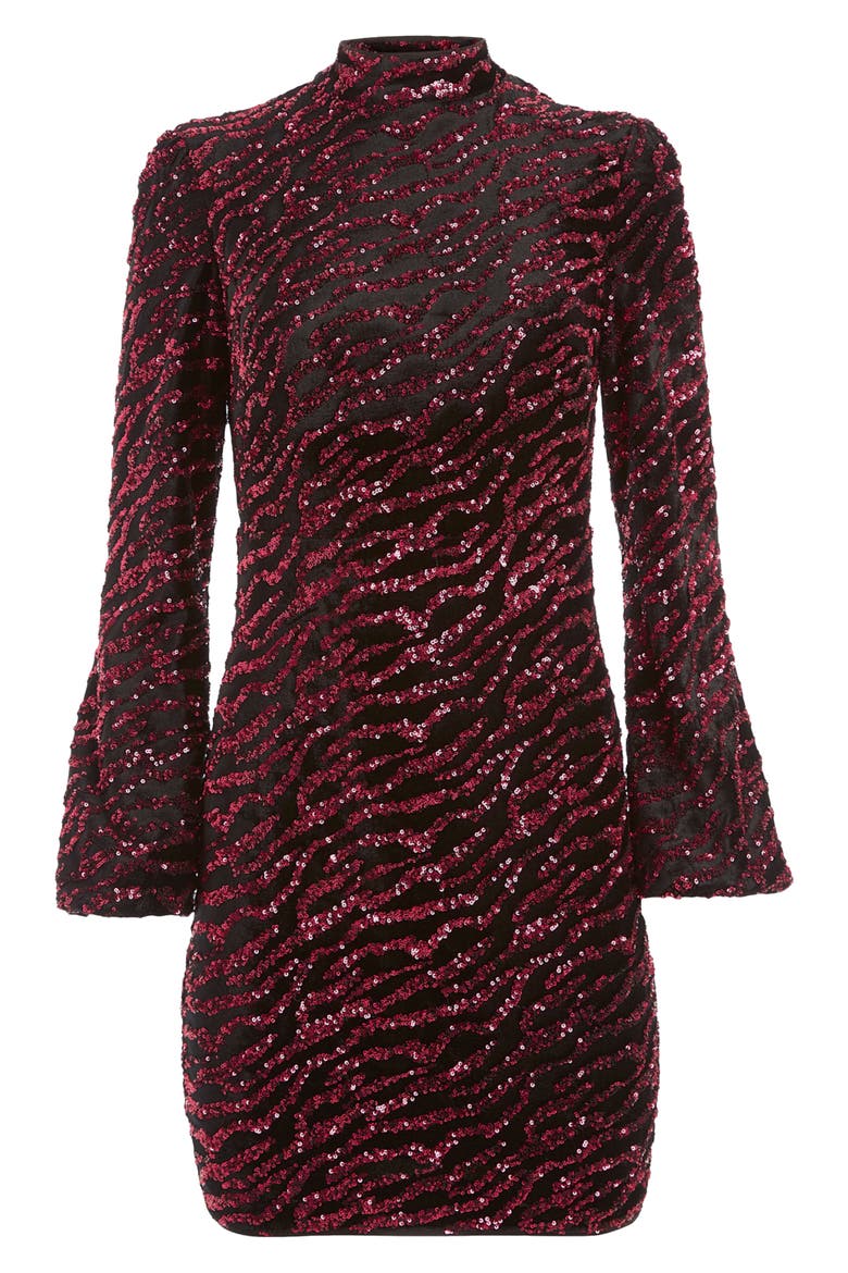 Zoe Sequin Long Sleeve Mesh Minidress, Alternate, color, FRENCH ROSE MULTI