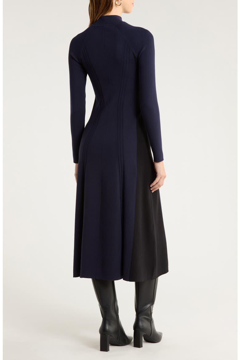 Zaya Mock Neck Long Sleeve Rib Dress, Alternate, color, NAVY/BLACK